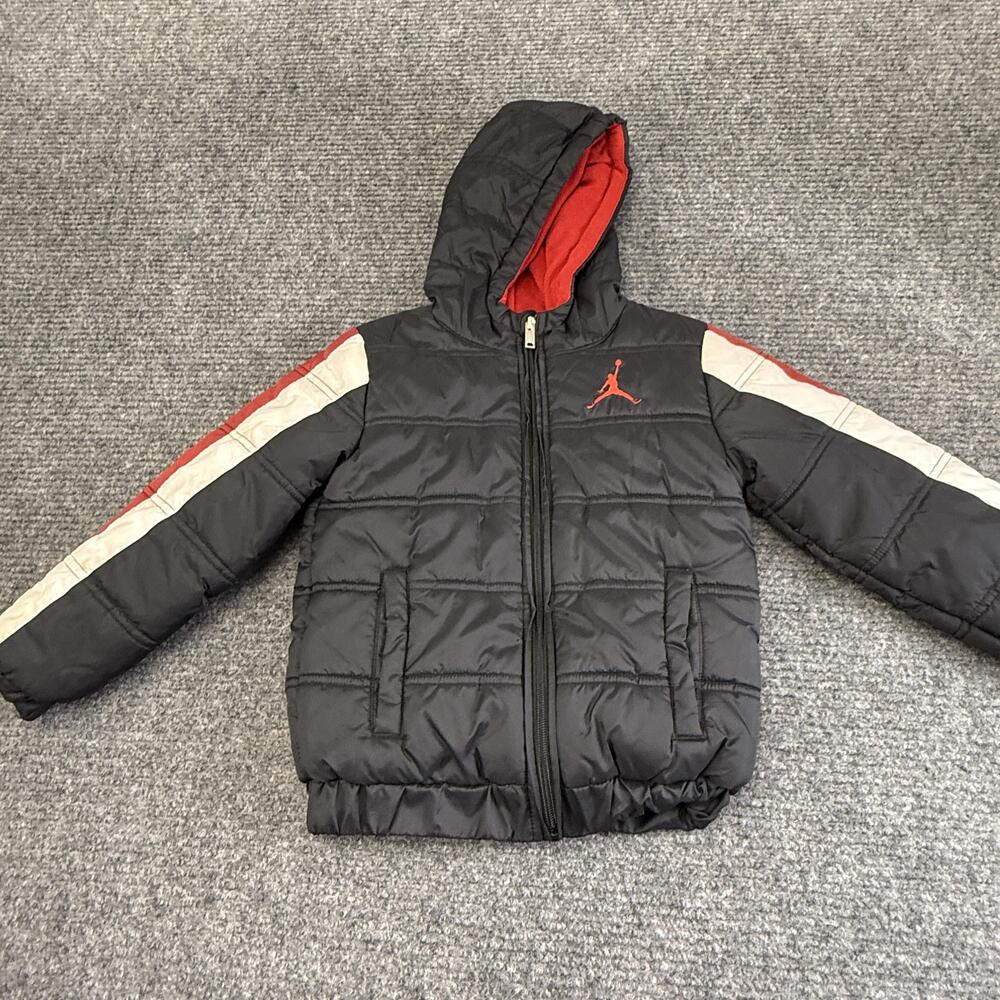 Jordan Jacket Boys 5-6 Yrs Black Hooded Puffer Fleece Lined Colorblock Winter